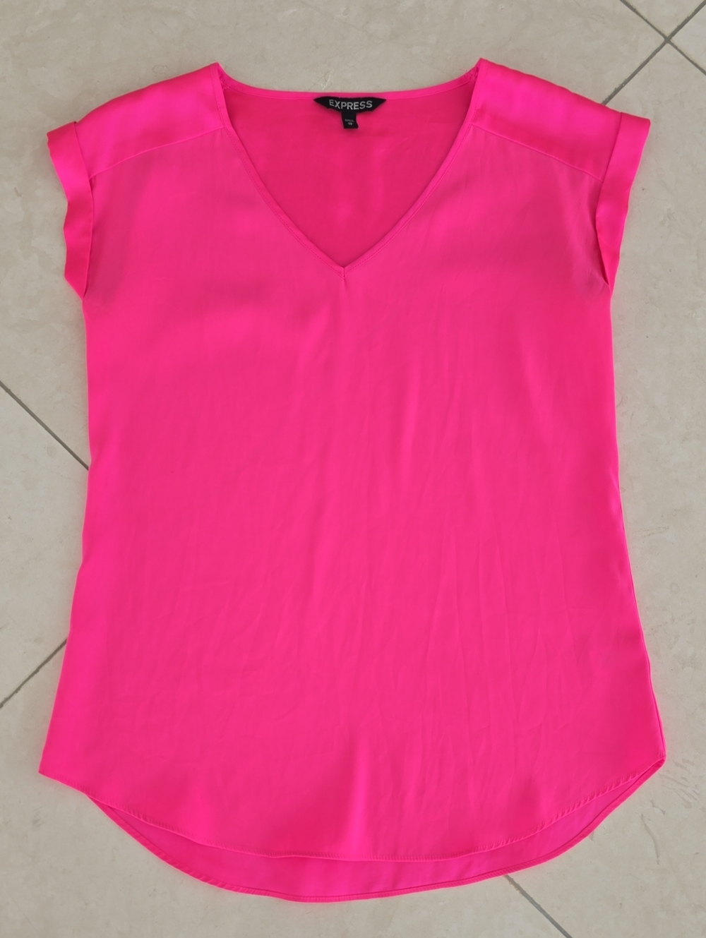 Express Hot Pink V-Neck Cap Sleeve Blouse - Size XS